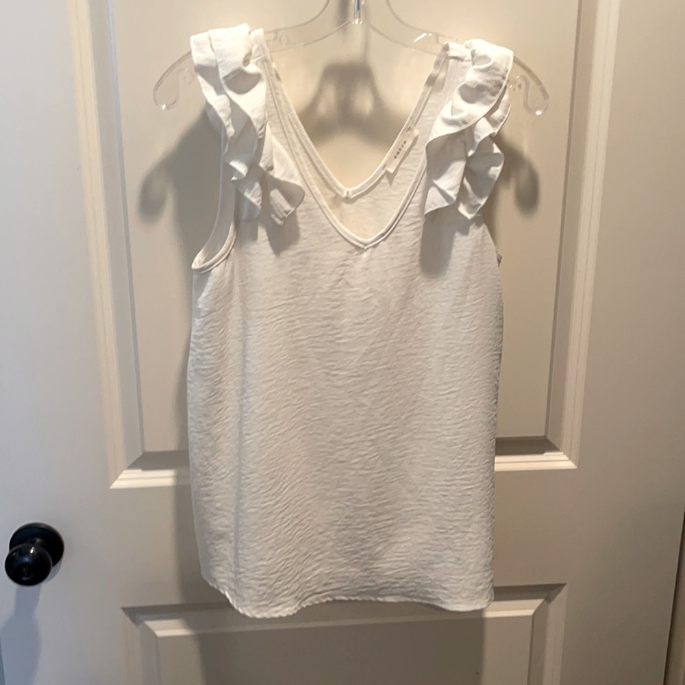 White ruffle silky crinkle  tank